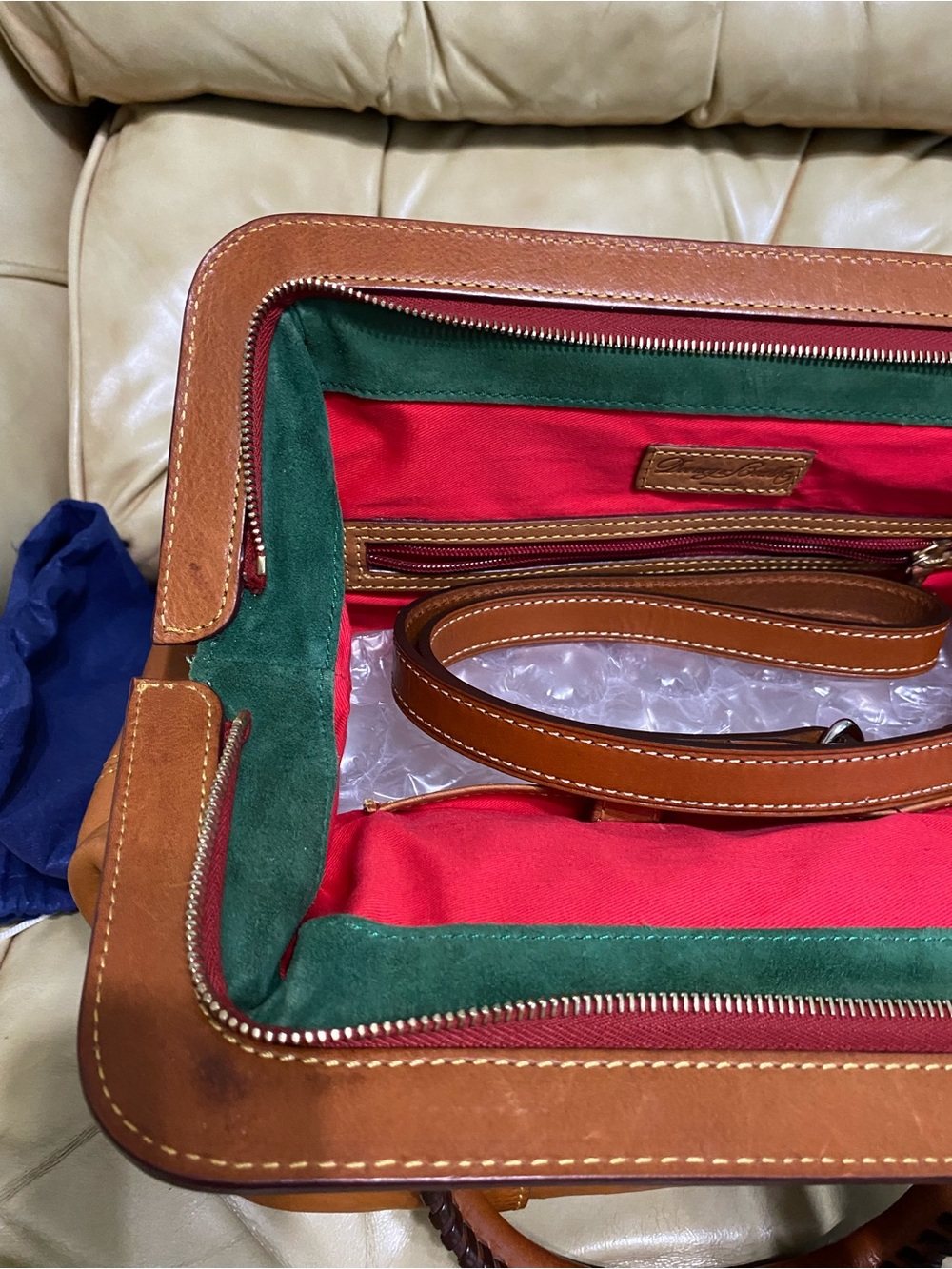 Dooney & Bourke LARGE Framed Doctor Bag Florentine Mitchell Leather Whipstitch - Picture 15 of 16